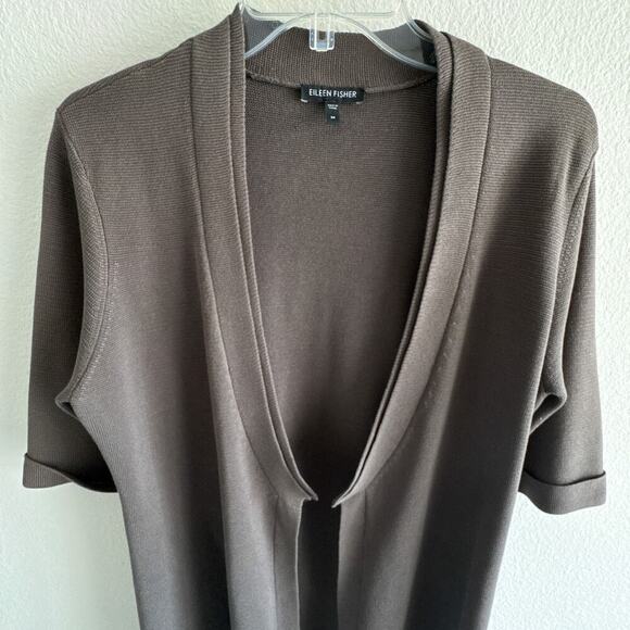 Eileen Fisher M Silk Cotton Knit Cardigan Jacket Open Front Elbow Sleeve - Picture 2 of 8
